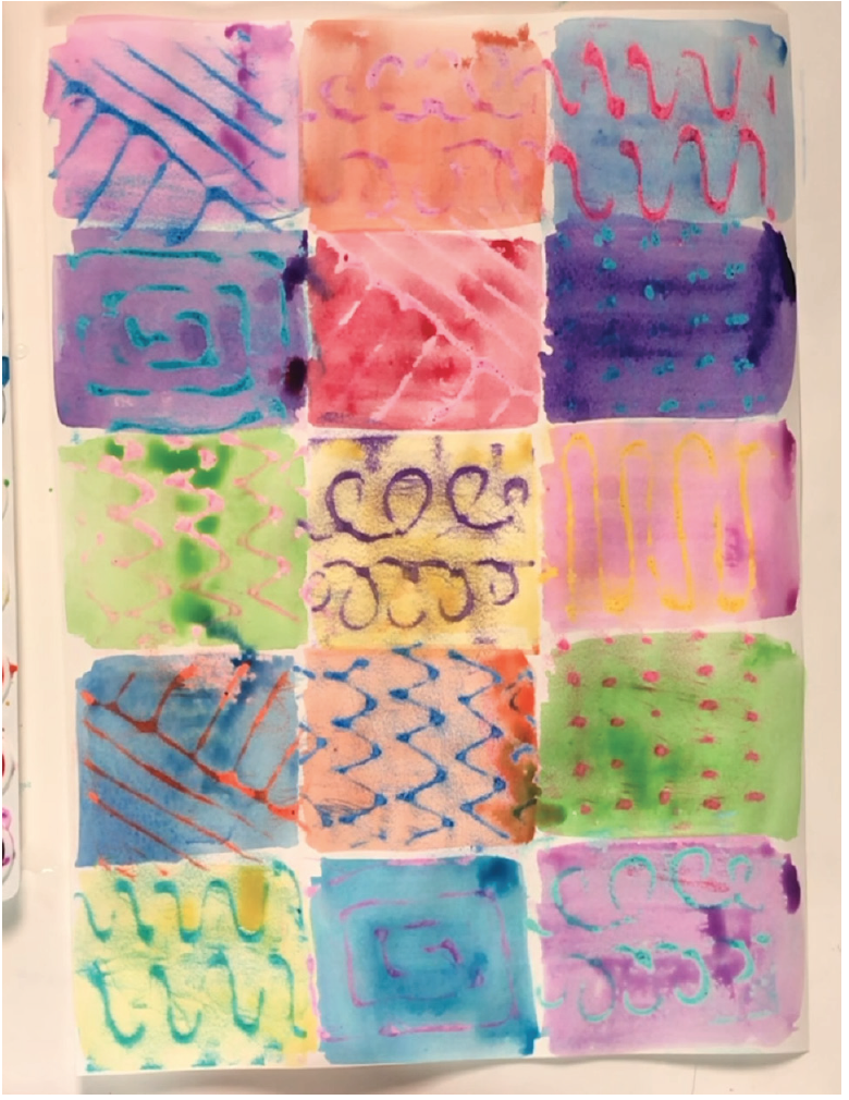 Colorful abstract watercolor patterns in a grid layout. Creative art design.